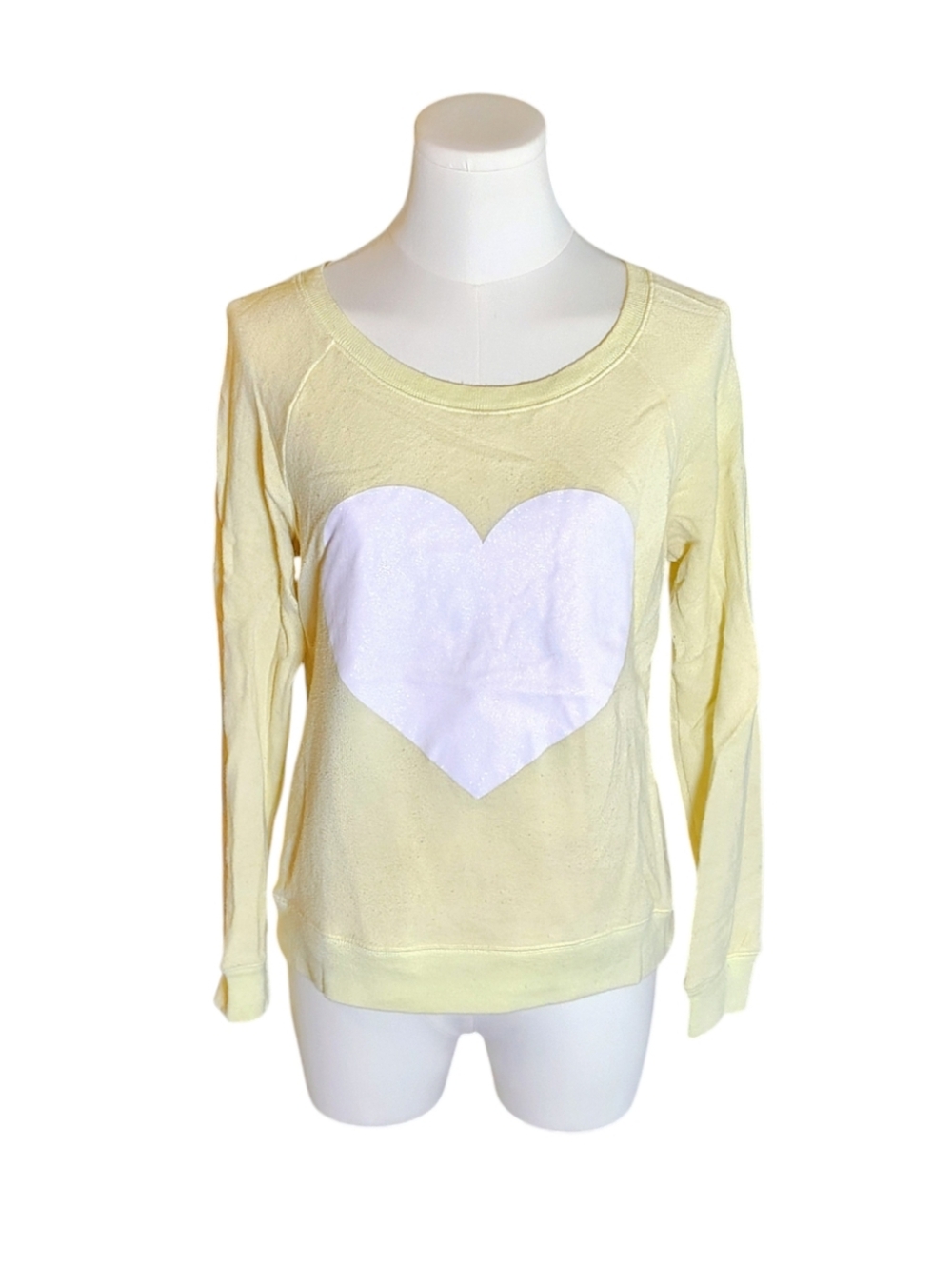 Y2K Victoria's Secret Angels Pale Yellow White Sparkly Heart Sweater Size XS